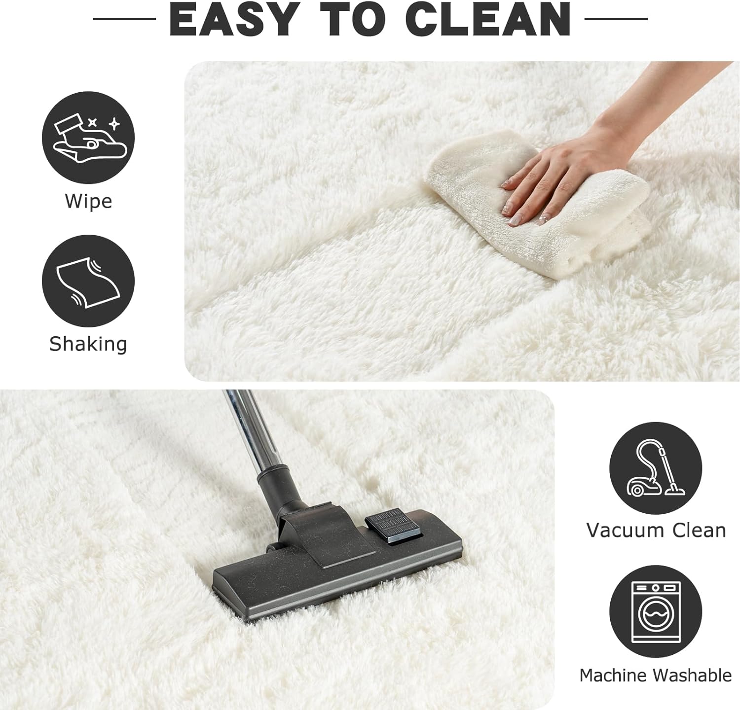 Round White Rug for Bedroom, 5 ft Circle Area Rugs for Living Room, Soft Fluffy Shag Carpet for Teen Girls Boys Nursery Room Dorm Home Decor Aesthetic